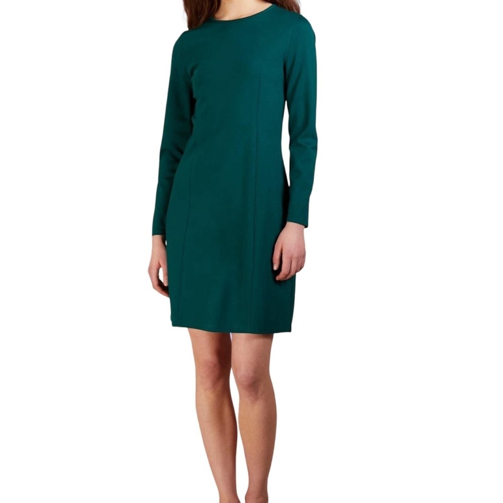 J Crew Dress Womens Large Green Long Sleeve Ponte Knit Sheath Knee Length Jewel - Picture 2 of 16